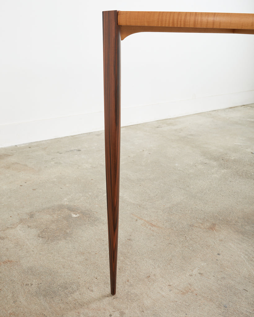 Pair of Post Modern Ebony and Birch Demilune Console Tables