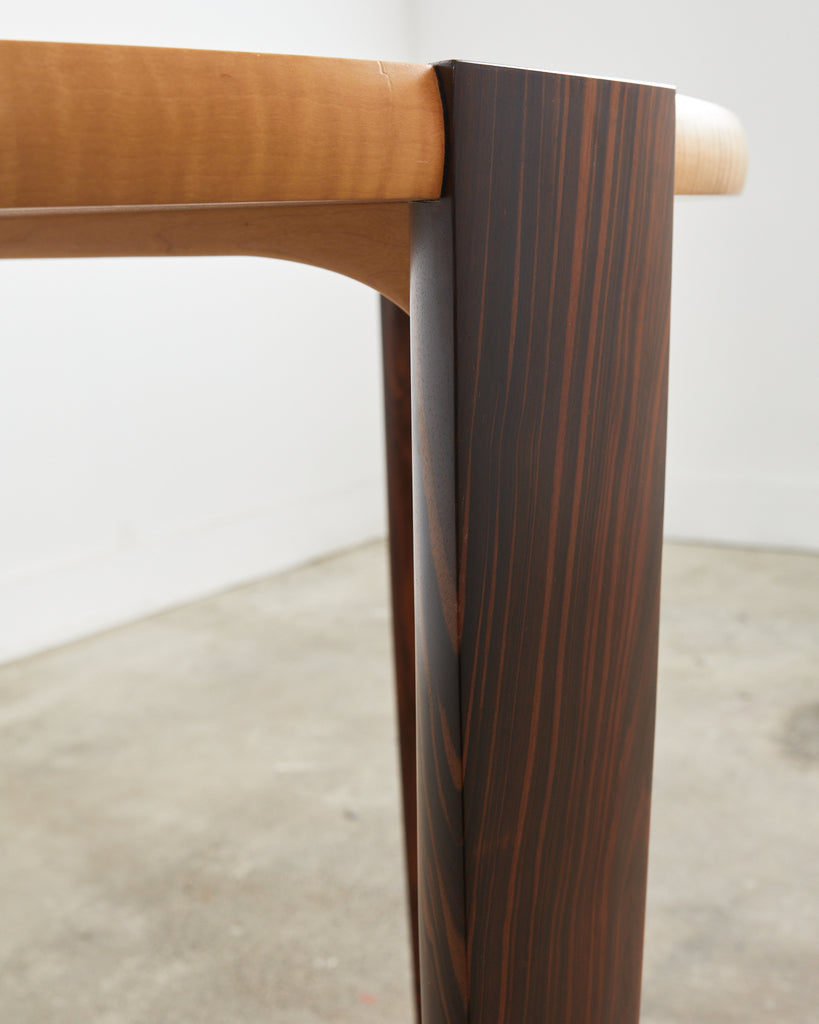 Pair of Post Modern Ebony and Birch Demilune Console Tables