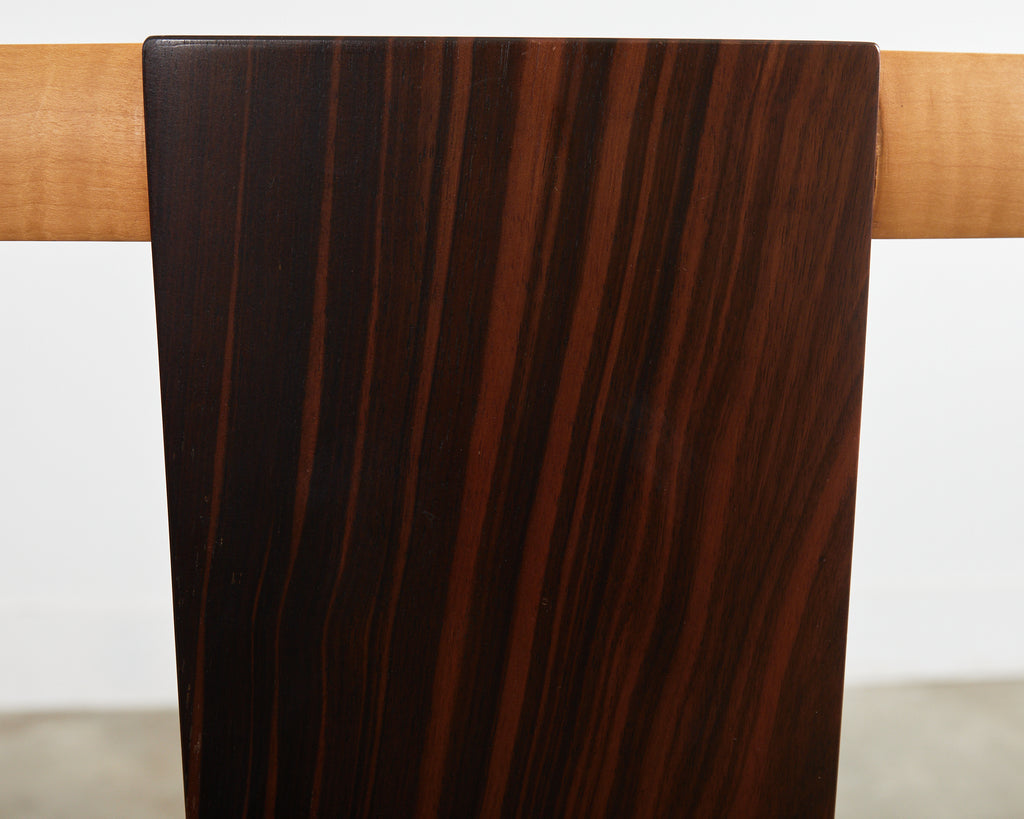 Pair of Post Modern Ebony and Birch Demilune Console Tables