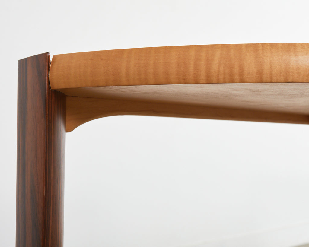 Pair of Post Modern Ebony and Birch Demilune Console Tables