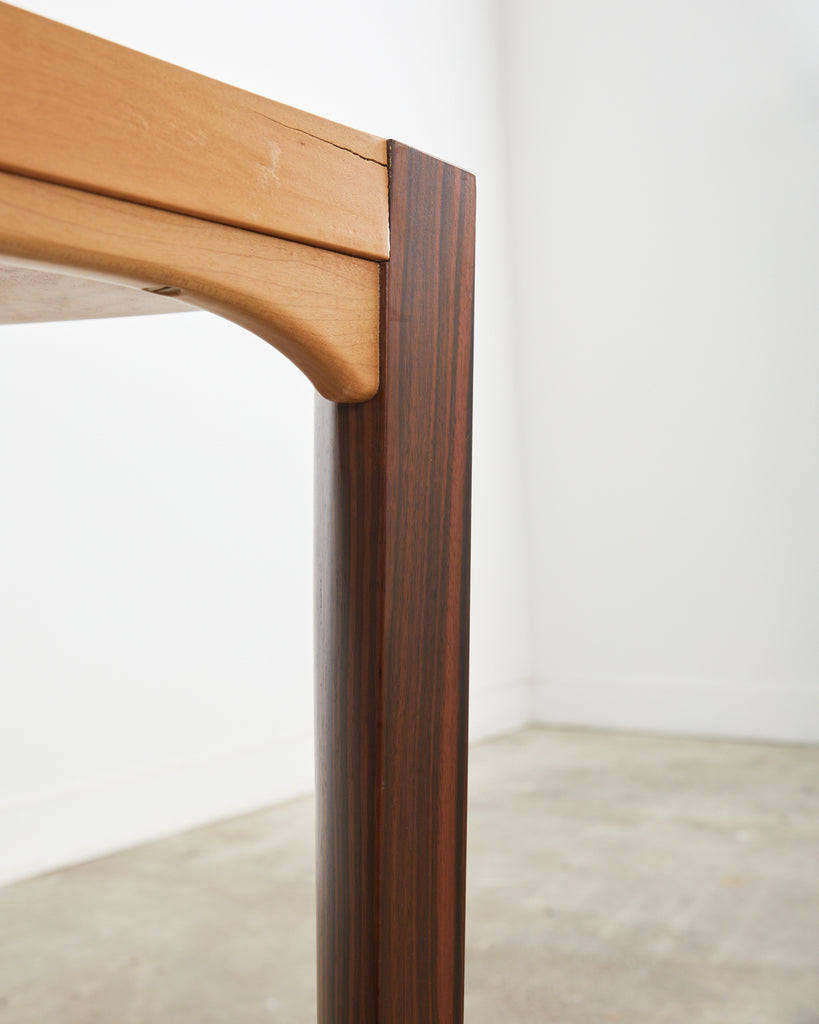 Pair of Post Modern Ebony and Birch Demilune Console Tables