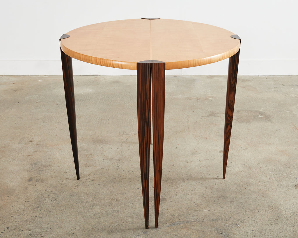 Pair of Post Modern Ebony and Birch Demilune Console Tables