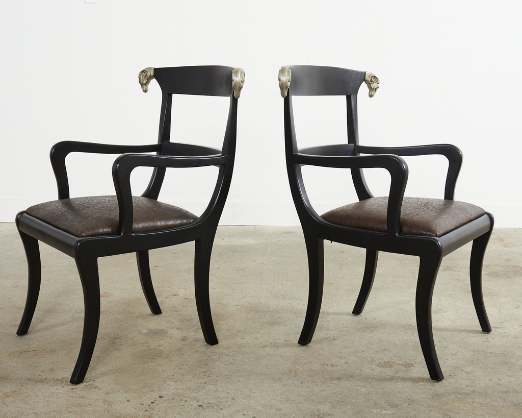 Set of Four English Regency Style Armchairs with Rams Heads