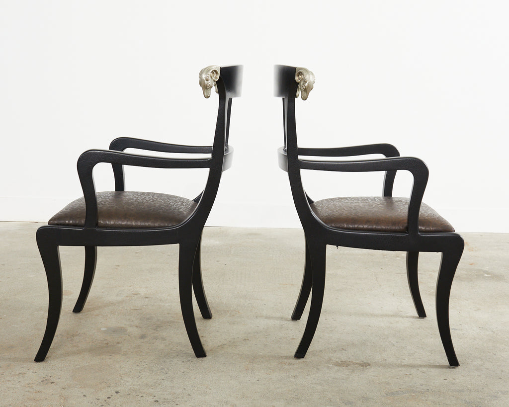 Set of Four English Regency Style Armchairs with Rams Heads