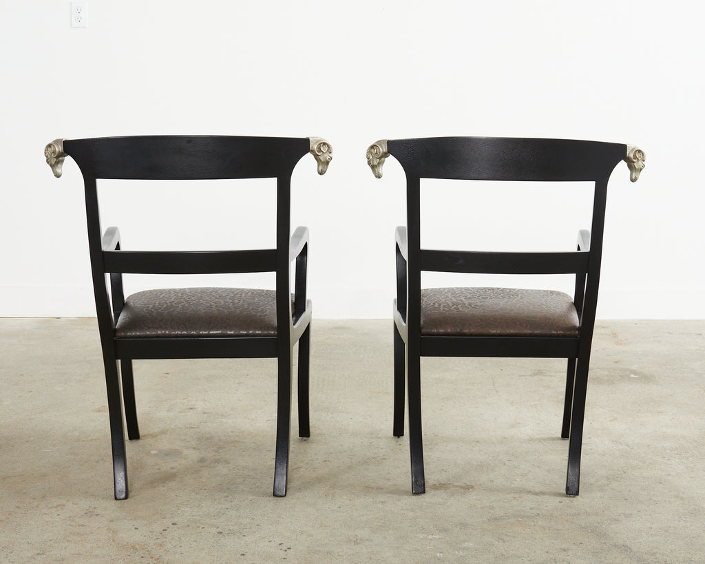 Set of Four English Regency Style Armchairs with Rams Heads