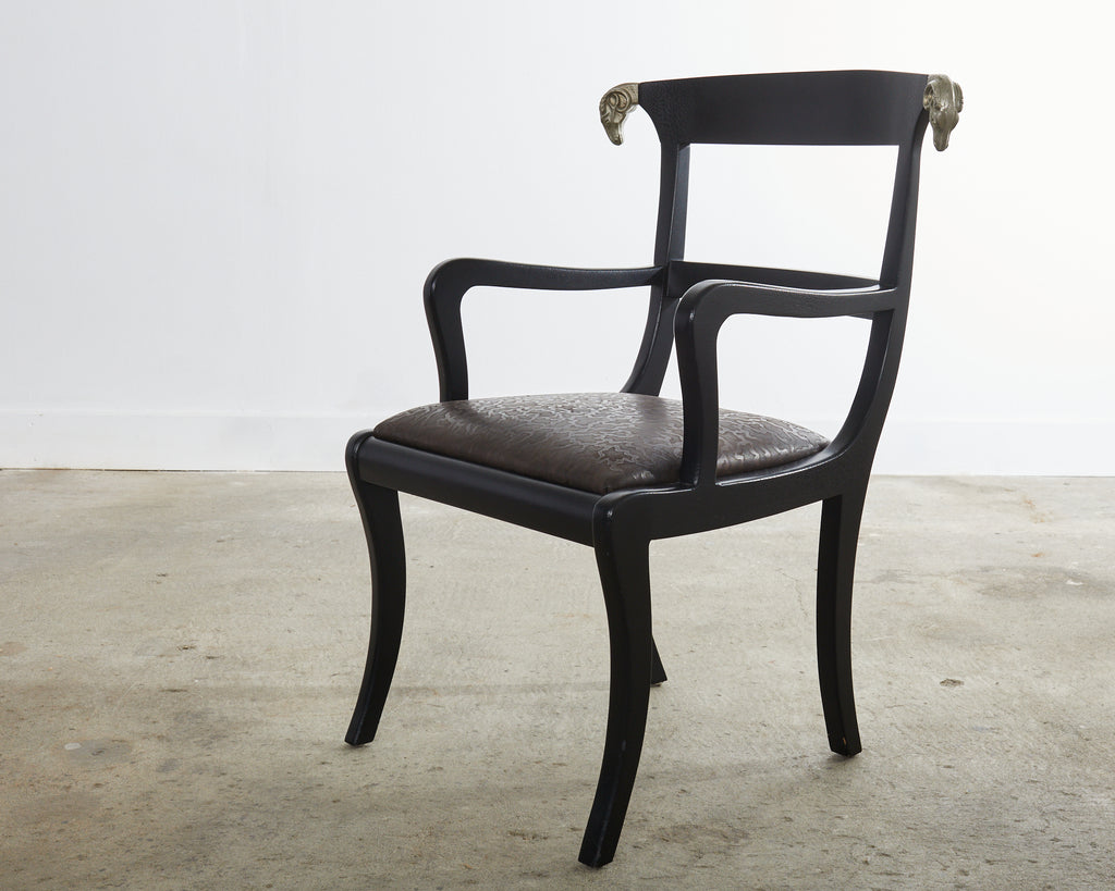 Set of Four English Regency Style Armchairs with Rams Heads