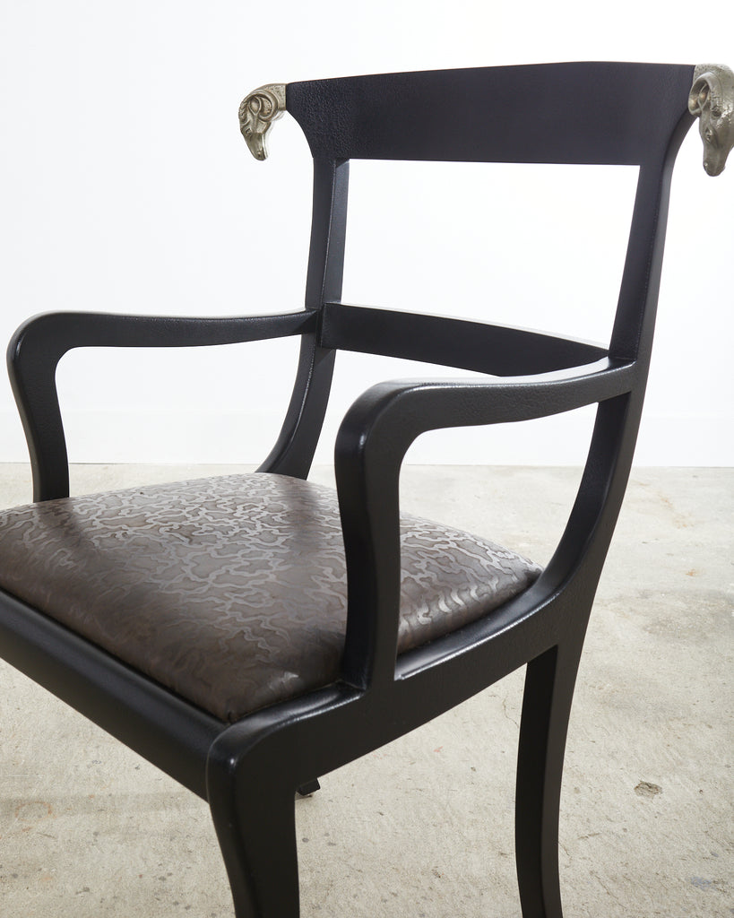 Set of Four English Regency Style Armchairs with Rams Heads