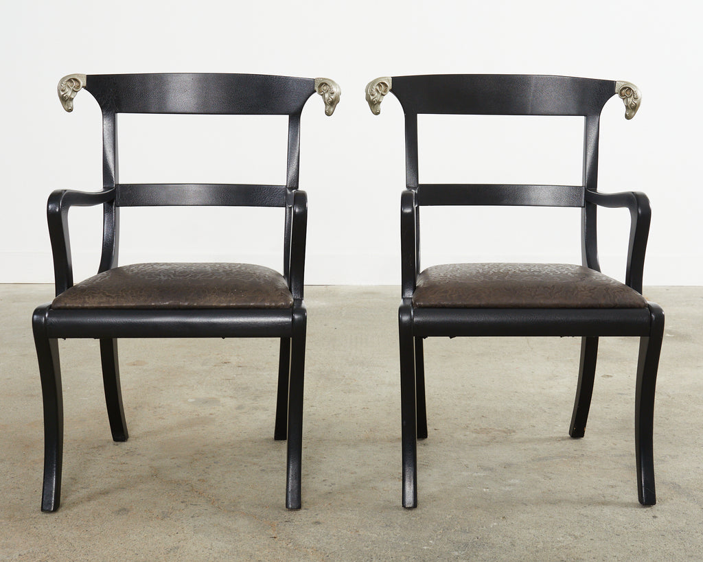 Set of Four English Regency Style Armchairs with Rams Heads