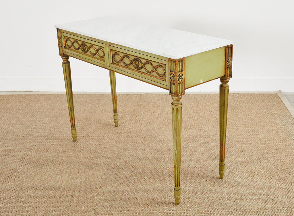 Mid-Century Neoclassical Style Lacquered Marble Top Console Table