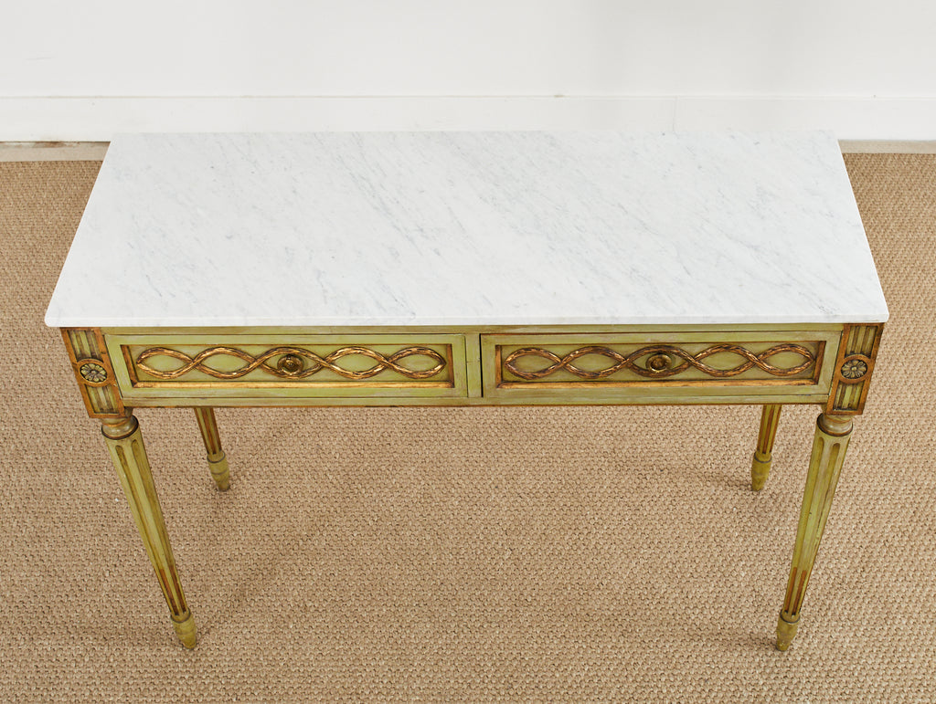 Mid-Century Neoclassical Style Lacquered Marble Top Console Table