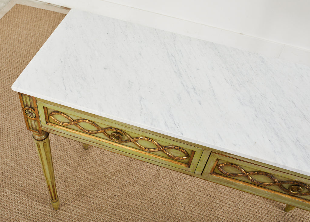 Mid-Century Neoclassical Style Lacquered Marble Top Console Table