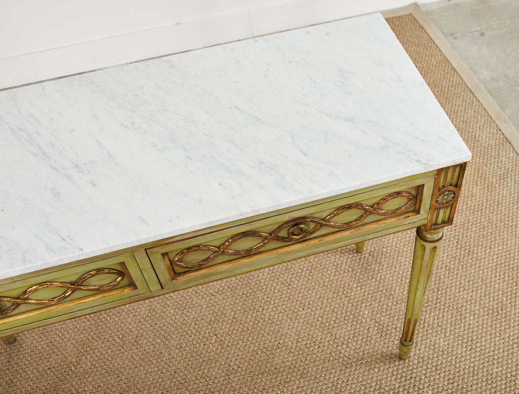 Mid-Century Neoclassical Style Lacquered Marble Top Console Table