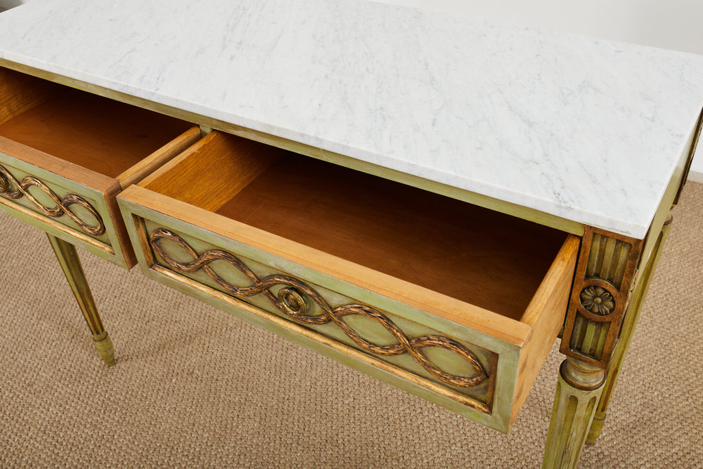 Mid-Century Neoclassical Style Lacquered Marble Top Console Table
