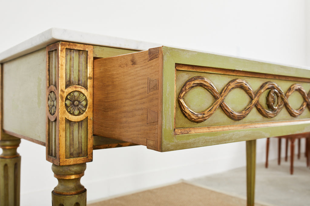 Mid-Century Neoclassical Style Lacquered Marble Top Console Table