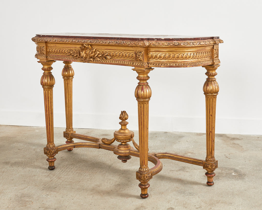 19th Century French Empire Neoclassical Marble Top Console Table