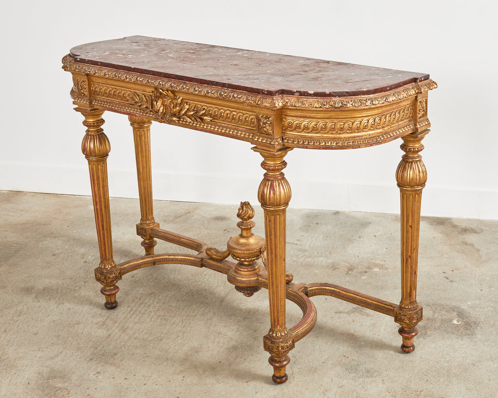 19th Century French Empire Neoclassical Marble Top Console Table