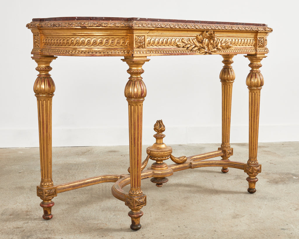 19th Century French Empire Neoclassical Marble Top Console Table