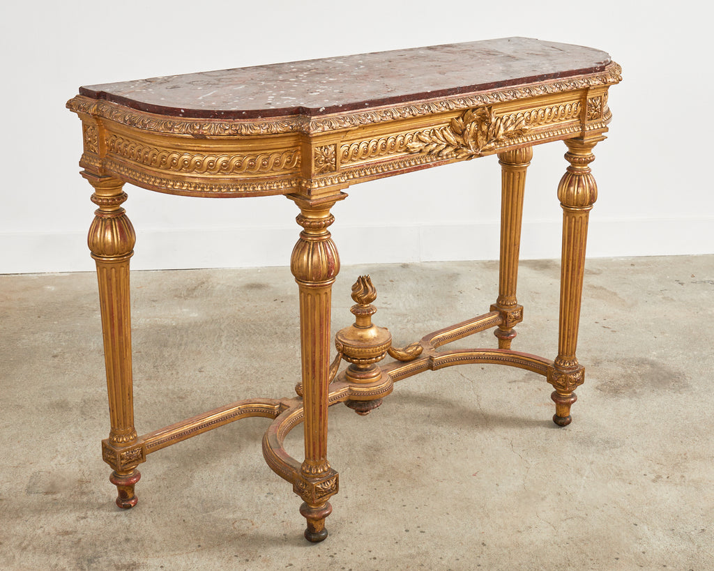 19th Century French Empire Neoclassical Marble Top Console Table