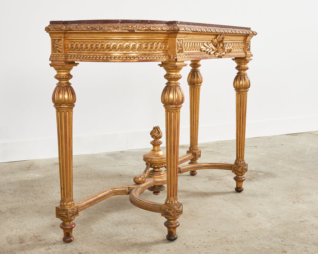 19th Century French Empire Neoclassical Marble Top Console Table