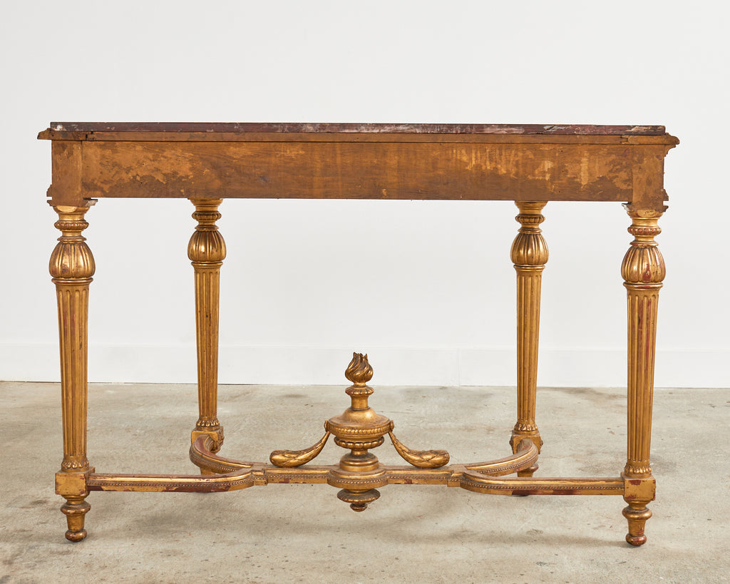 19th Century French Empire Neoclassical Marble Top Console Table