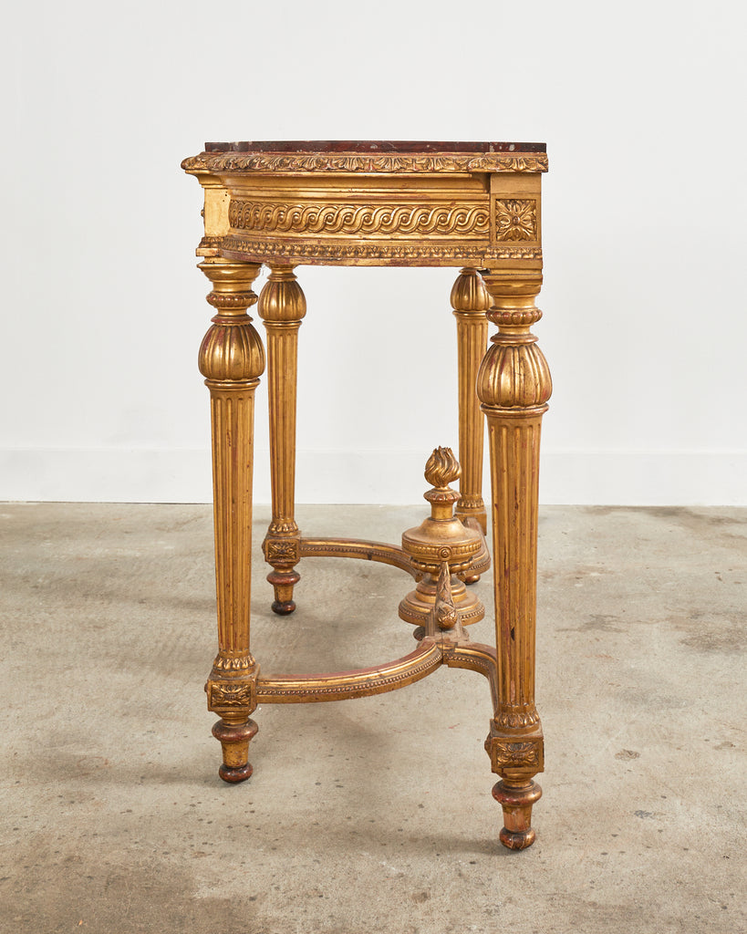 19th Century French Empire Neoclassical Marble Top Console Table
