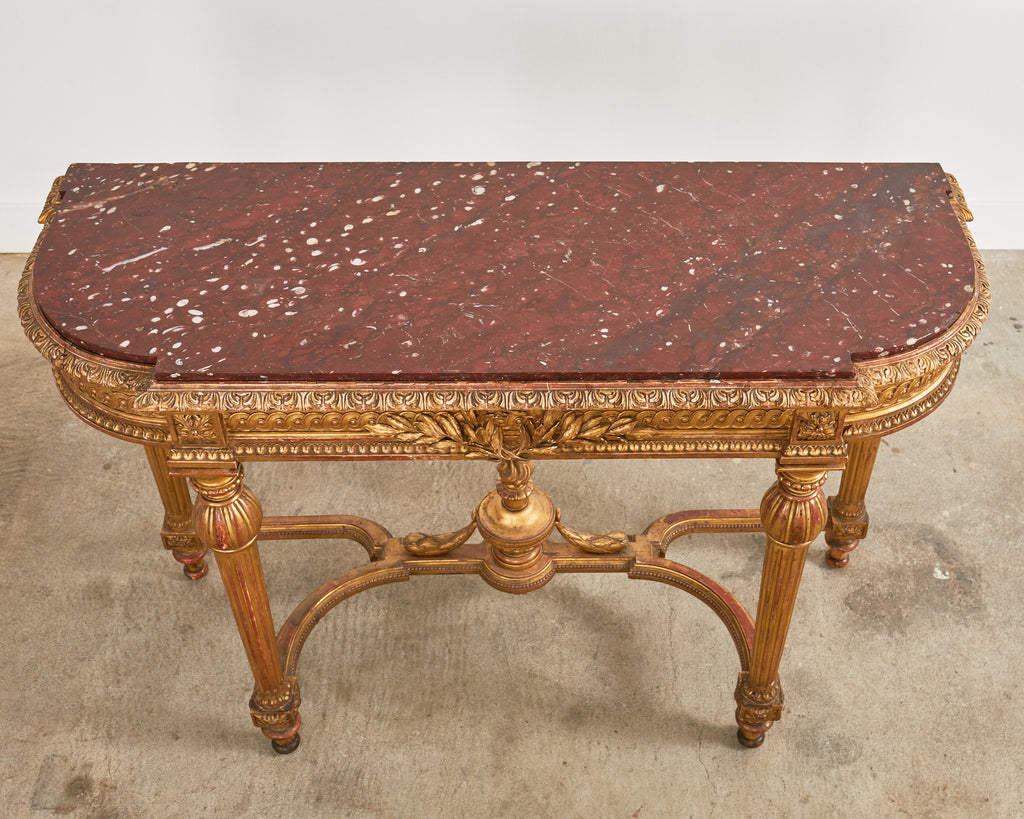 19th Century French Empire Neoclassical Marble Top Console Table