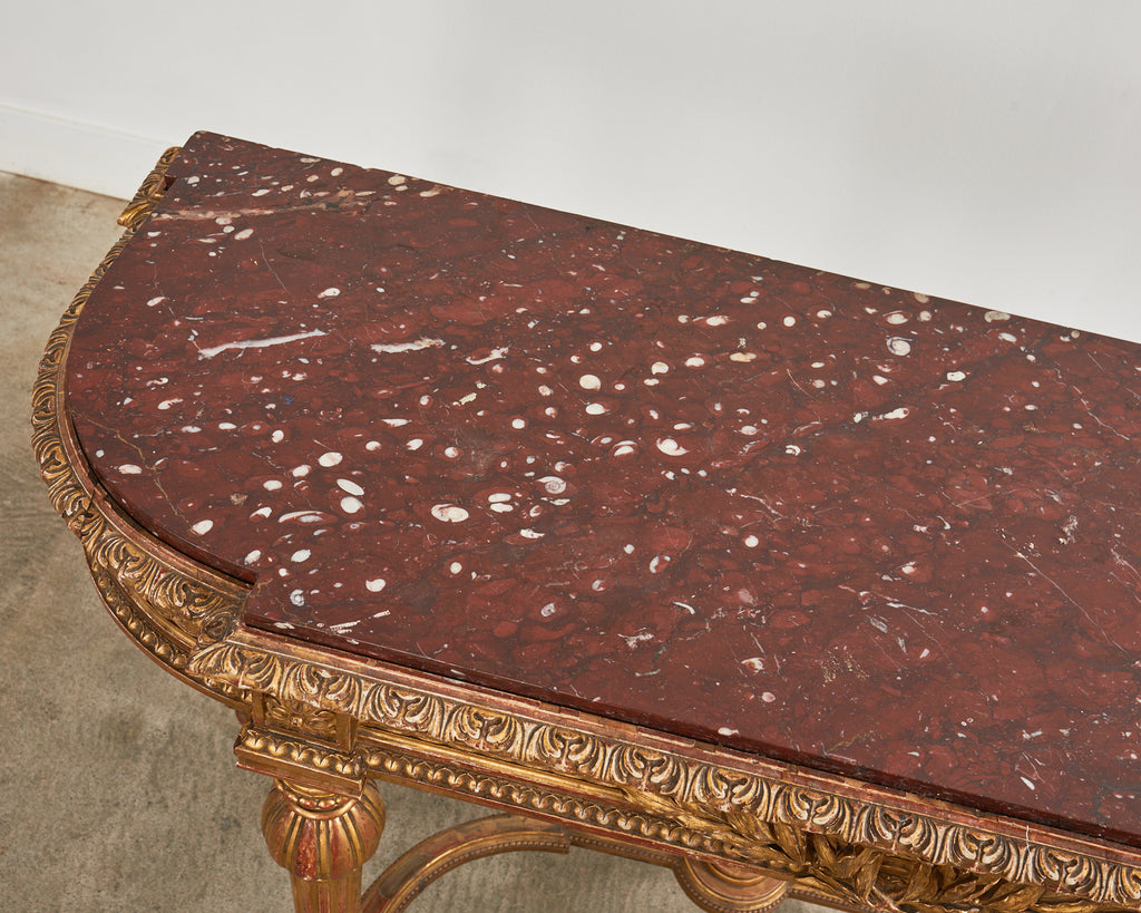 19th Century French Empire Neoclassical Marble Top Console Table