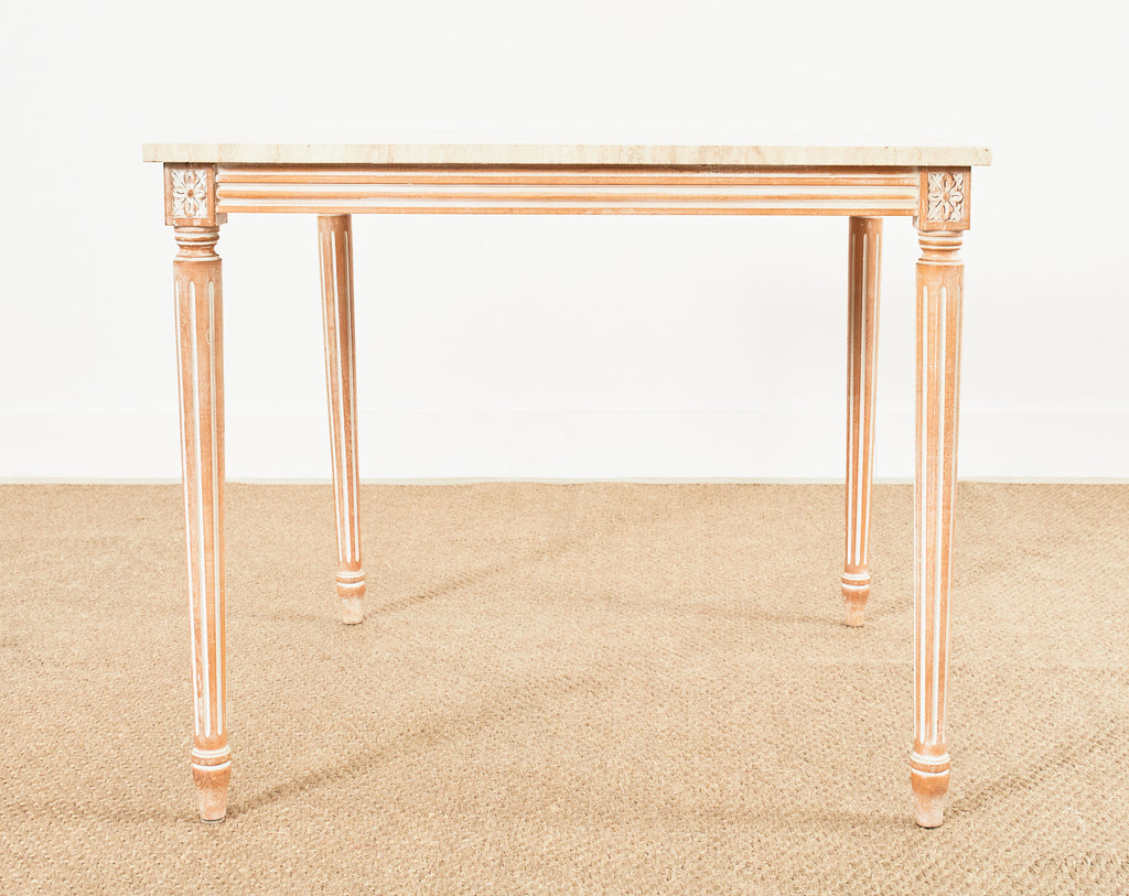 Louis XVI Style Travertine Top Dining Table or Game Table