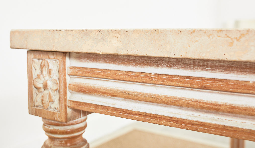 Louis XVI Style Travertine Top Dining Table or Game Table