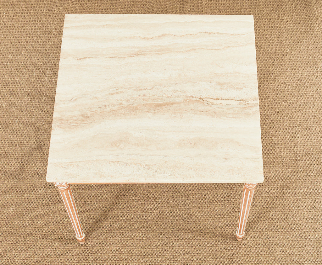 Louis XVI Style Travertine Top Dining Table or Game Table