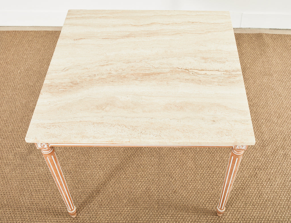 Louis XVI Style Travertine Top Dining Table or Game Table