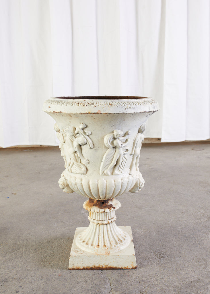 Pair of English Neoclassical Style Iron Garden Urns