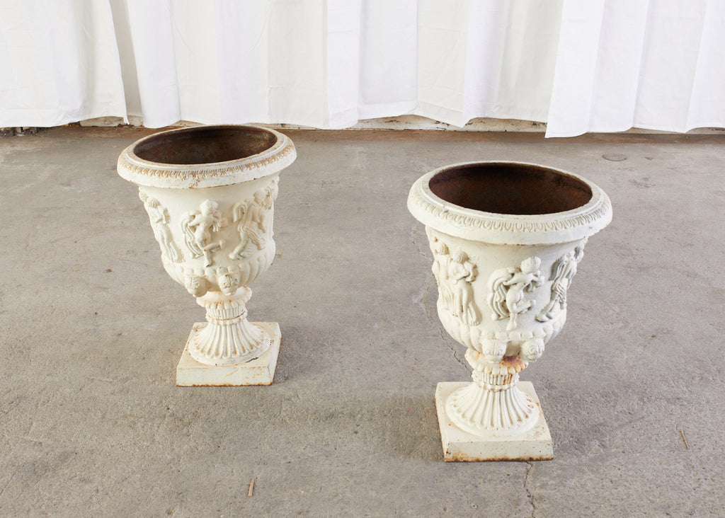 Pair of English Neoclassical Style Iron Garden Urns