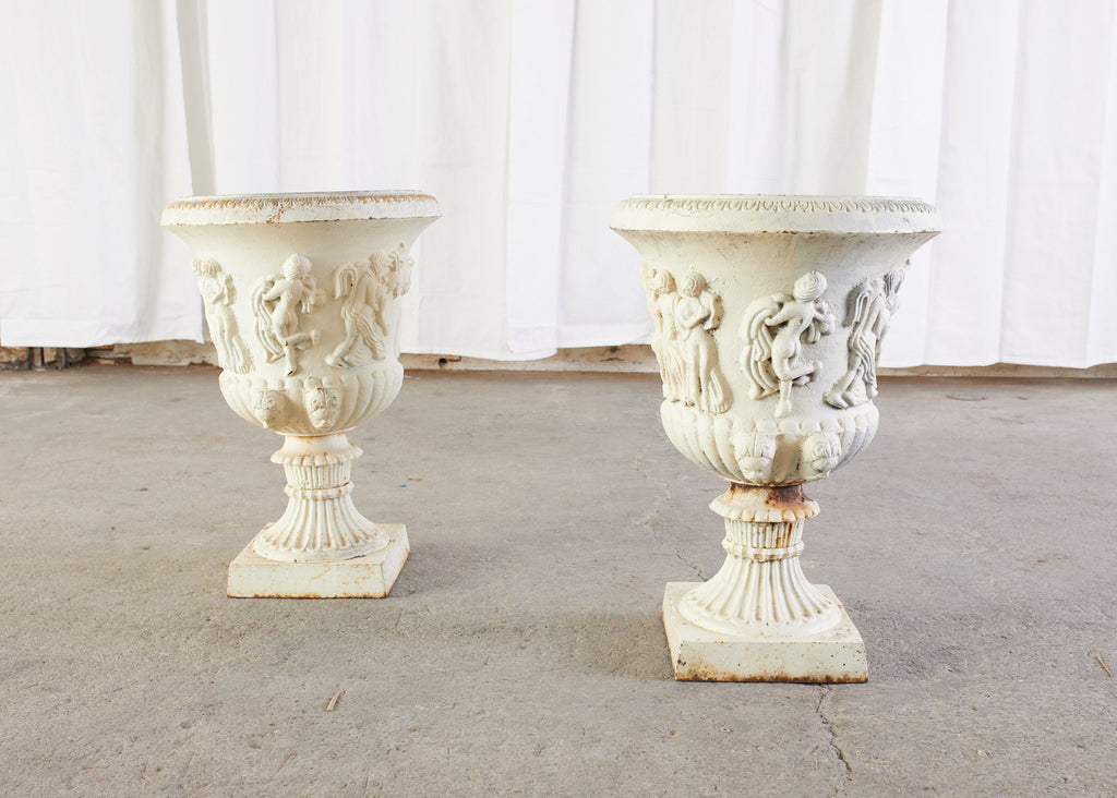 Pair of English Neoclassical Style Iron Garden Urns