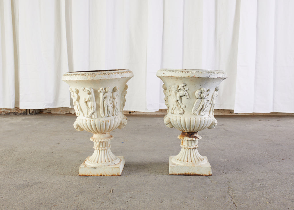 Pair of English Neoclassical Style Iron Garden Urns
