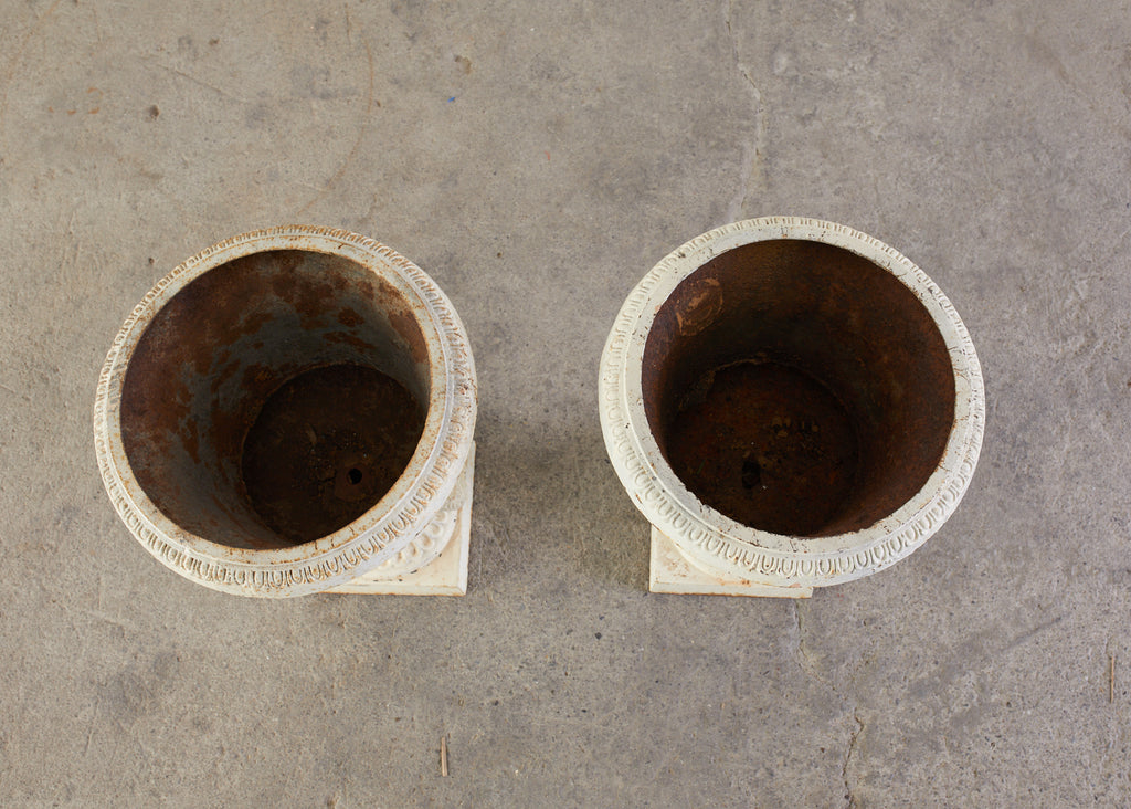 Pair of English Neoclassical Style Iron Garden Urns