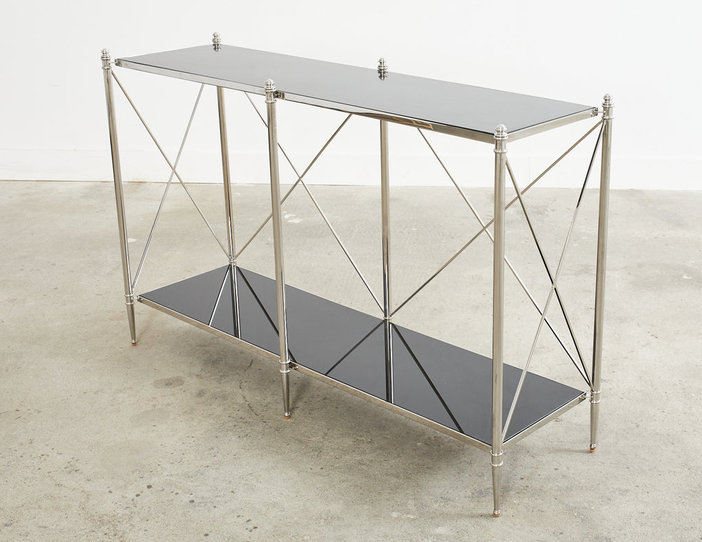 Neoclassical Style Two Shelf Nickel Plated Bookcase Console