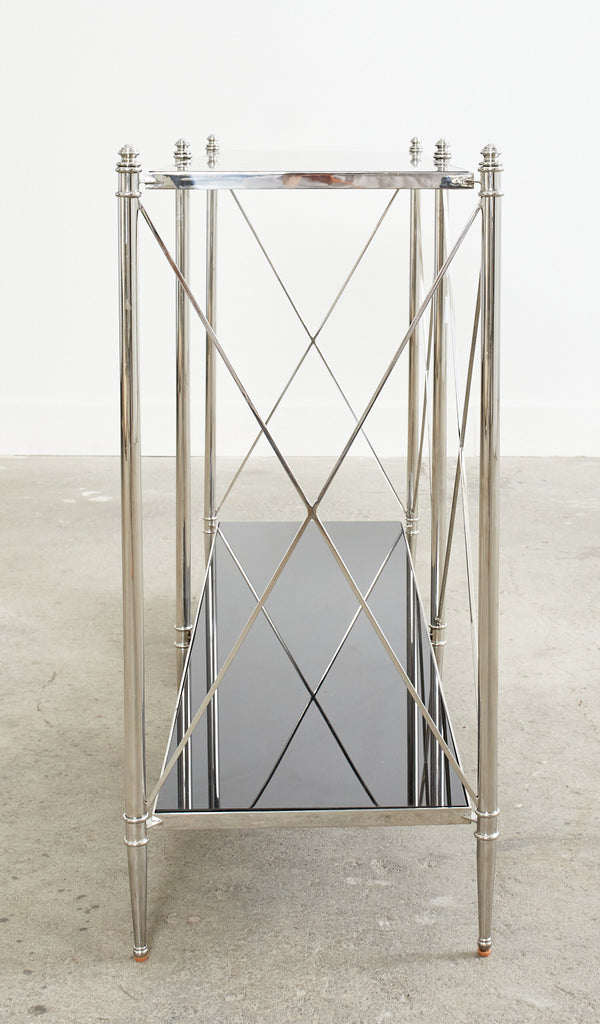 Neoclassical Style Two Shelf Nickel Plated Bookcase Console