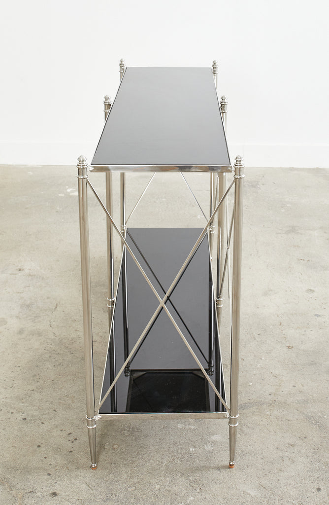 Neoclassical Style Two Shelf Nickel Plated Bookcase Console