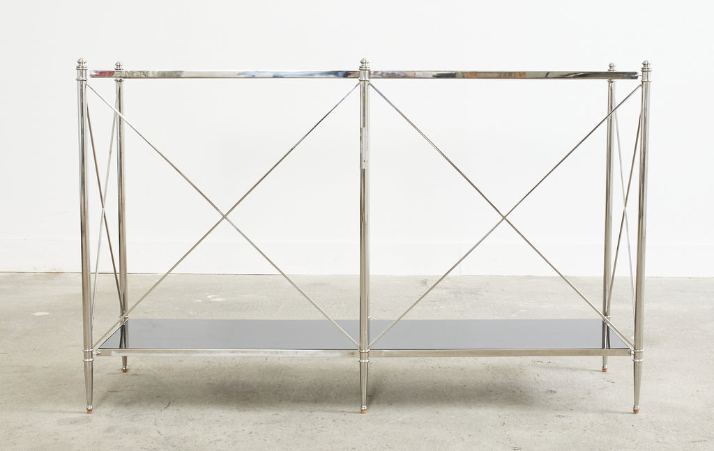 Neoclassical Style Two Shelf Nickel Plated Bookcase Console