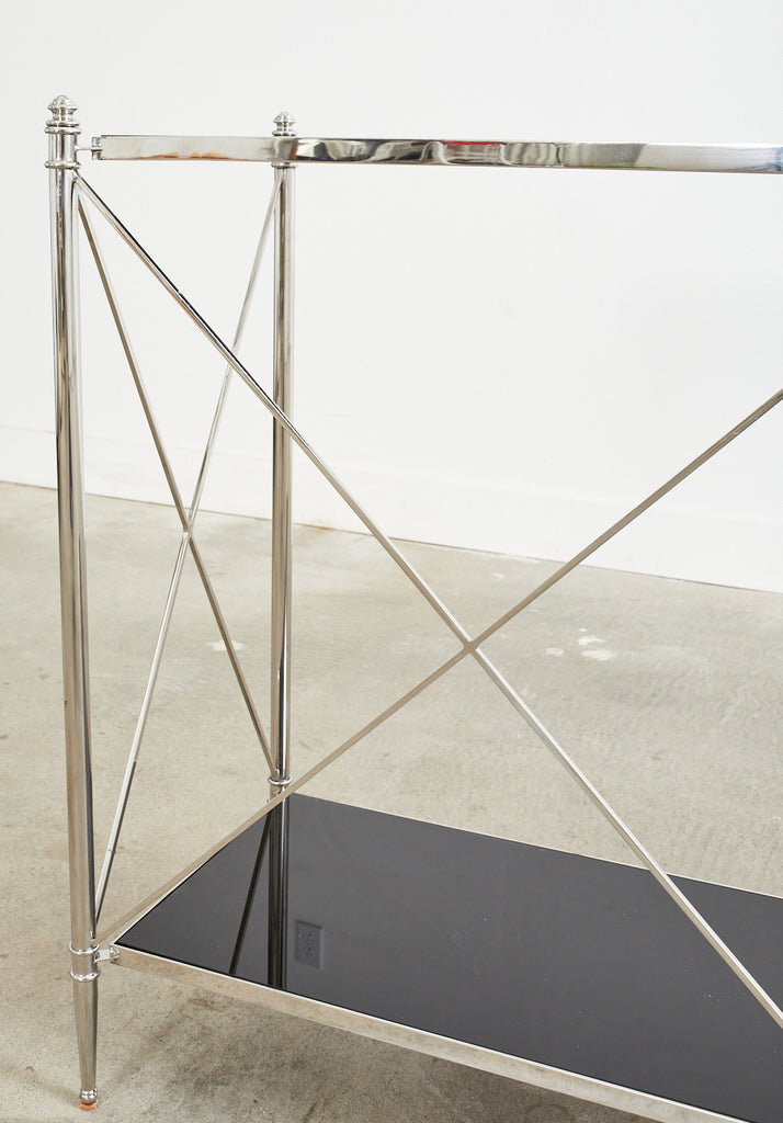 Neoclassical Style Two Shelf Nickel Plated Bookcase Console