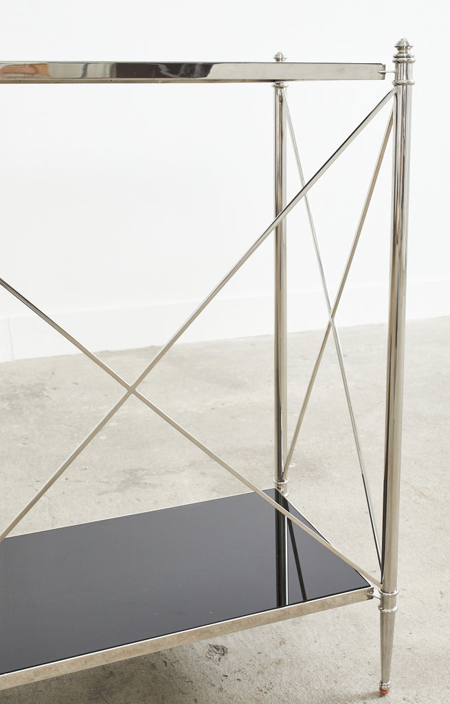 Neoclassical Style Two Shelf Nickel Plated Bookcase Console