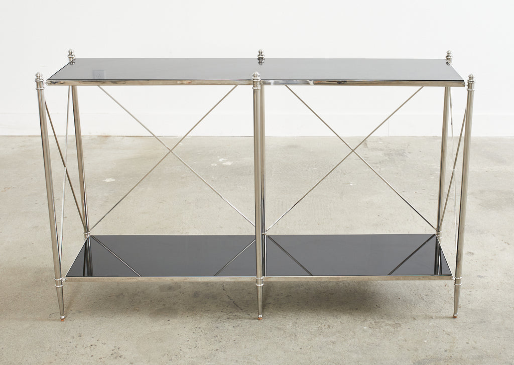 Neoclassical Style Two Shelf Nickel Plated Bookcase Console