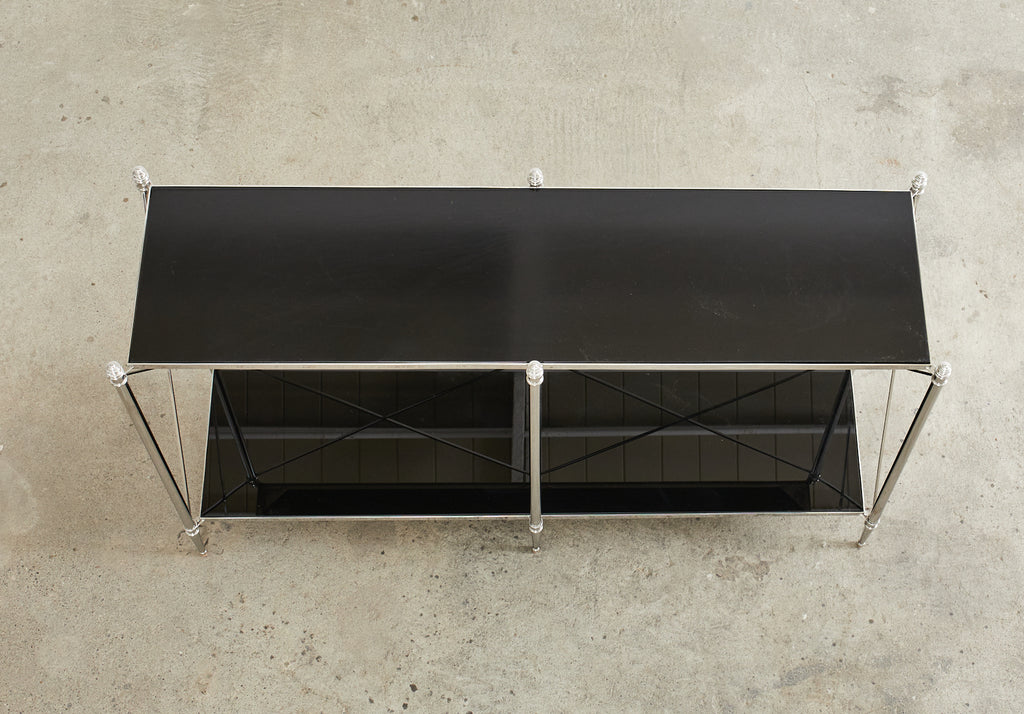 Neoclassical Style Two Shelf Nickel Plated Bookcase Console