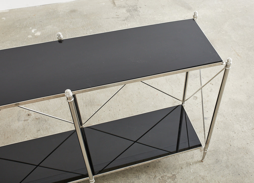 Neoclassical Style Two Shelf Nickel Plated Bookcase Console