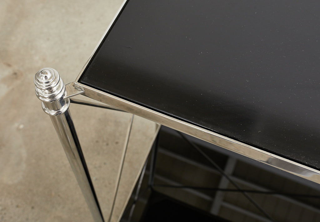 Neoclassical Style Two Shelf Nickel Plated Bookcase Console