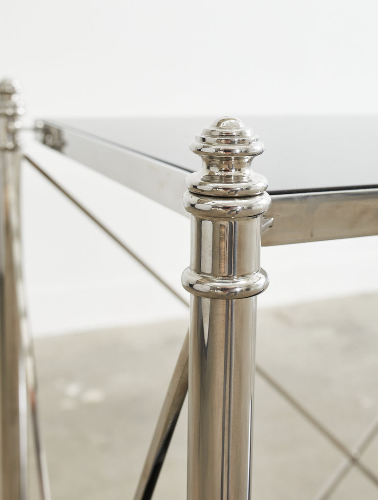 Neoclassical Style Two Shelf Nickel Plated Bookcase Console