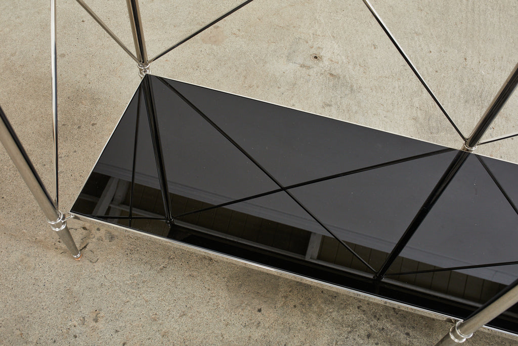 Neoclassical Style Two Shelf Nickel Plated Bookcase Console