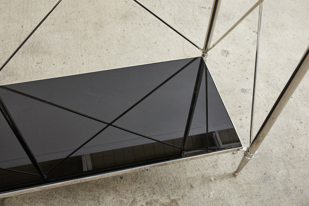 Neoclassical Style Two Shelf Nickel Plated Bookcase Console