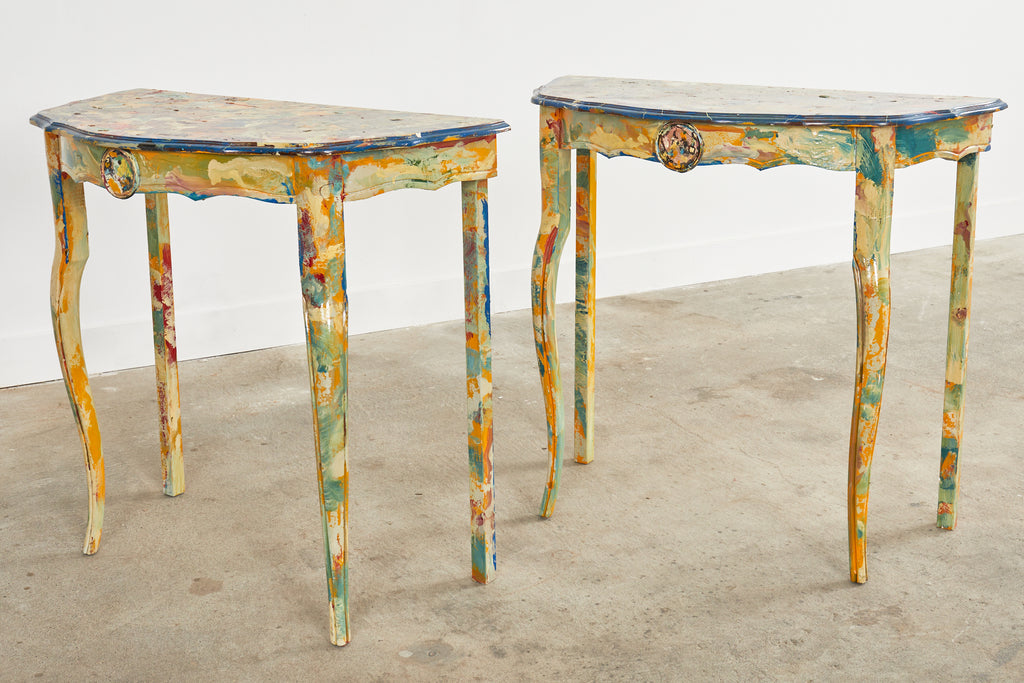 Pair of Demilunes or Center Table Painted by Ira Yeager